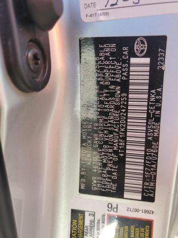 4T1BF1FK2DU247259 - 2013 TOYOTA CAMRY L SILVER photo 12