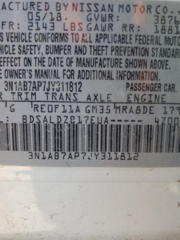 3N1AB7AP7JY311812 - 2018 NISSAN SENTRA S 白色 照片 13