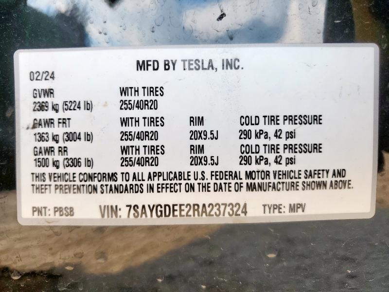 7SAYGDEE2RA237324 - 2024 TESLA MODEL Y Qara foto 12
