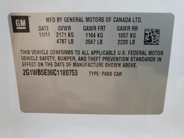 2G1WB5E36C1180753 - 2012 CHEVROLET IMPALA LT WHITE photo 13