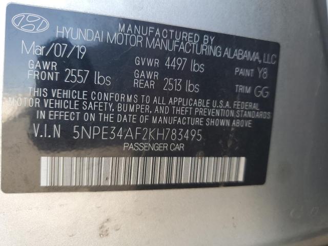 5NPE34AF2KH783495 - 2019 HYUNDAI SONATA LIMITED SILVER photo 12
