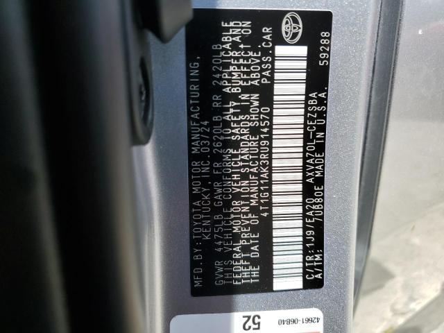 4T1G11AK3RU914570 - 2024 TOYOTA CAMRY SE NIGHT SHADE SILVER photo 13