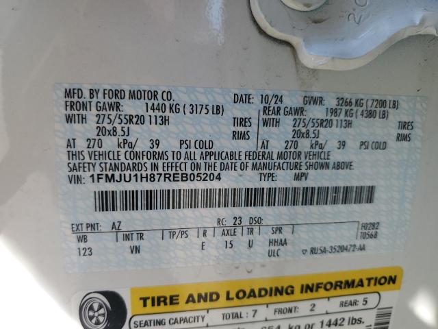 1FMJU1H87REB05204 - 2024 FORD EXPEDITION XLT WHITE photo 14