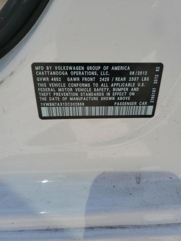 1VWBN7A31DC002658 - 2013 VOLKSWAGEN PASSAT SE WHITE photo 12