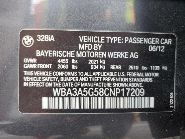WBA3A5G58CNP17209 - 2012 BMW 328I I GRAY photo 12