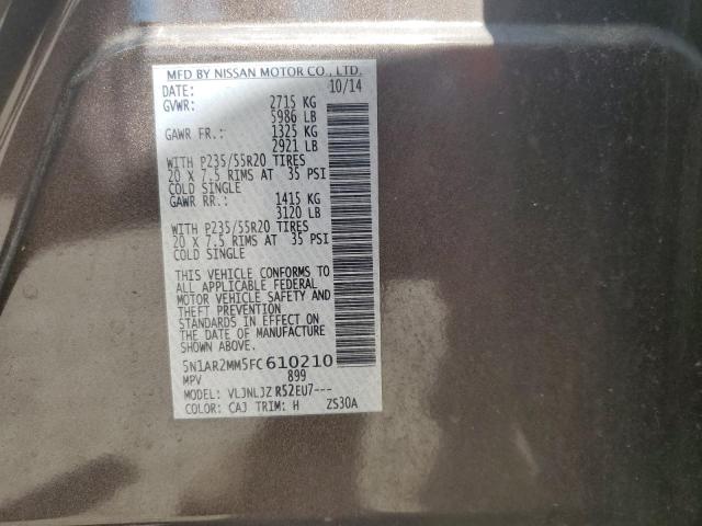 5N1AR2MM5FC610210 - 2015 NISSAN PATHFINDER S BROWN photo 13