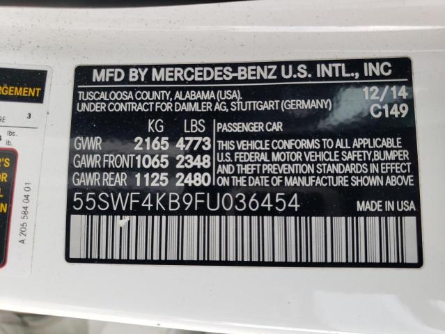 55SWF4KB9FU036454 - 2015 MERCEDES-BENZ C 300 4MATIC WHITE photo 12