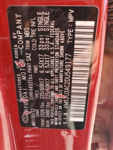 KM8JU3AC2DU549177 - 2013 HYUNDAI TUCSON GLS أحمر صورة 13