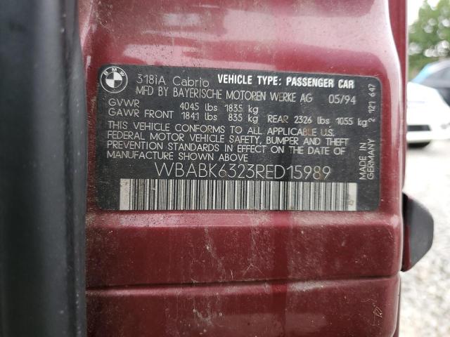 WBABK6323RED15989 - 1994 BMW 318 IC AUTOMATIC RED photo 12