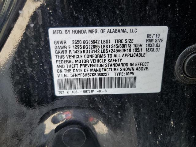 5FNYF6H57KB080227 - 2019 HONDA PILOT EXL BLACK photo 13