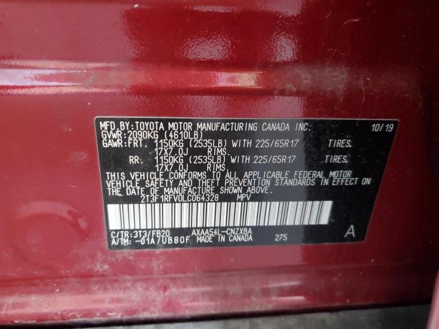 2T3F1RFV0LC064328 - 2020 TOYOTA RAV4 LE BURGUNDY photo 13