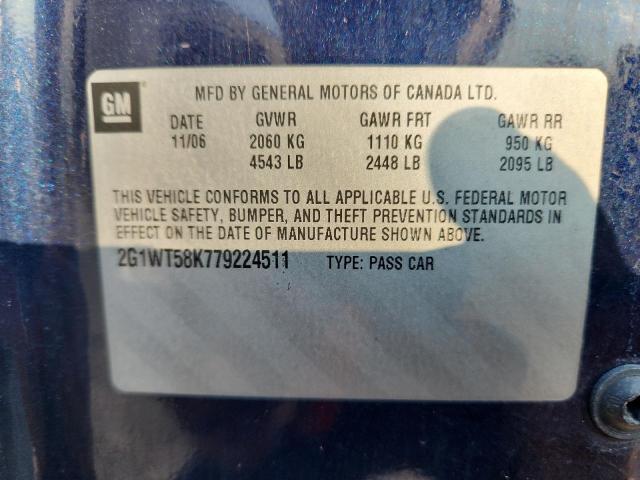 2G1WT58K779224511 - 2007 CHEVROLET IMPALA LT أزرق صورة 12