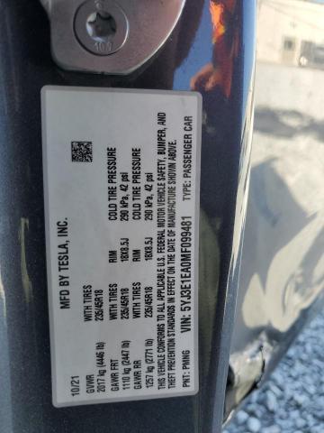 5YJ3E1EA0MF099481 - 2021 TESLA MODEL 3 Boz foto 13
