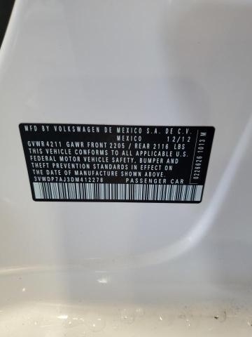 3VWDP7AJ3DM412278 - 2013 VOLKSWAGEN JETTA SE WHITE photo 12