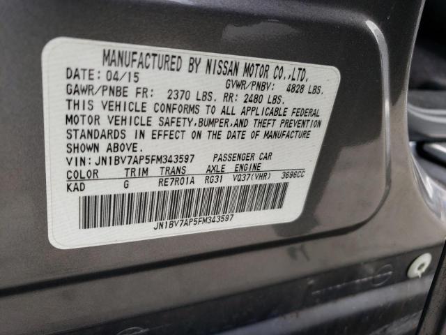 JN1BV7AP5FM343597 - 2015 INFINITI Q50 BASE GRAY photo 12