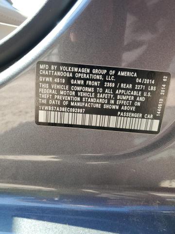 1VWBS7A38EC092997 - 2014 VOLKSWAGEN PASSAT SE 灰色 照片 12