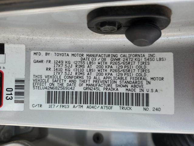 5TELU42N68Z569142 - 2008 TOYOTA TACOMA DOUBLE CAB SILVER photo 12