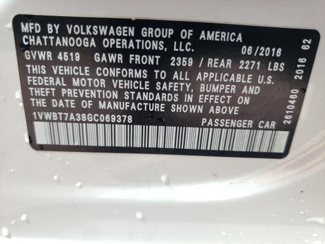 1VWBT7A38GC069378 - 2016 VOLKSWAGEN PASSAT SE WHITE photo 12