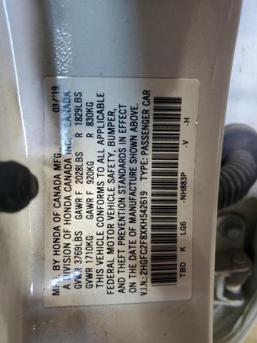 2HGFC2F8XKH542619 - 2019 HONDA CIVIC SPORT 白色 照片 12