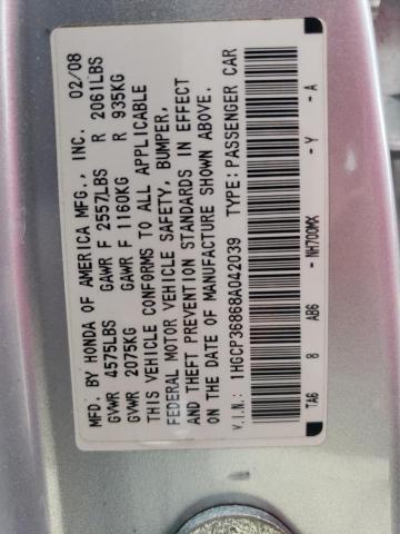 1HGCP36868A042039 - 2008 HONDA ACCORD EXL SILVER photo 12