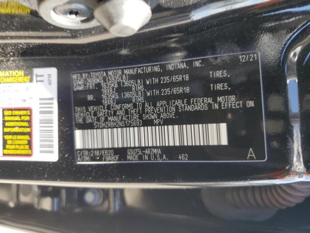 5TDHZRBH2NS175693 - 2022 TOYOTA HIGHLANDER XLE შავი ფოტო 13