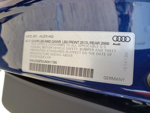 WAU2NGF50JN001785 - 2018 AUDI A5 PRESTIGE BLUE photo 12