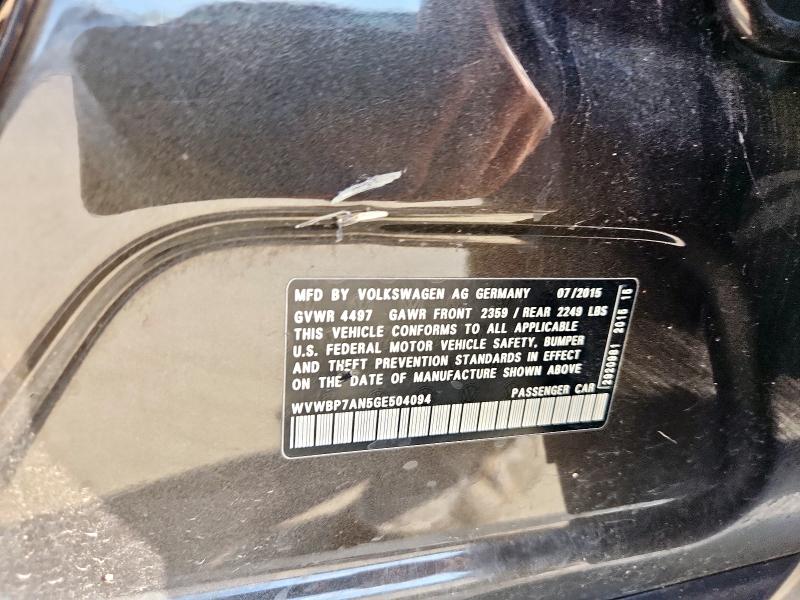 WVWBP7AN5GE504094 - 2016 VOLKSWAGEN CC BASE BLACK photo 12