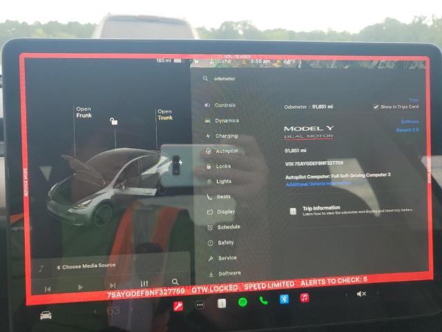 7SAYGDEF8NF327759 - 2022 TESLA MODEL Y Grafit foto 9