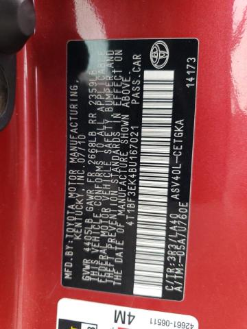 4T1BF3EK4BU167021 - 2011 TOYOTA CAMRY BASE RED photo 12