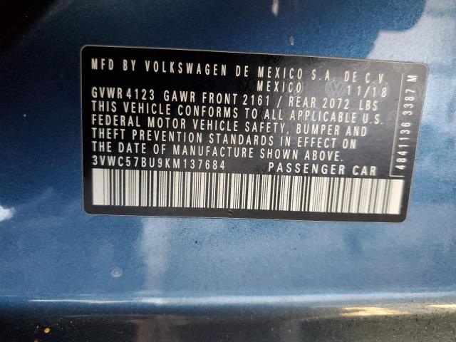 3VWC57BU9KM137684 - 2019 VOLKSWAGEN JETTA S BLUE photo 12