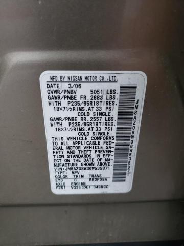 JN8AZ08W36W535871 - 2006 NISSAN MURANO SL GOLD photo 14