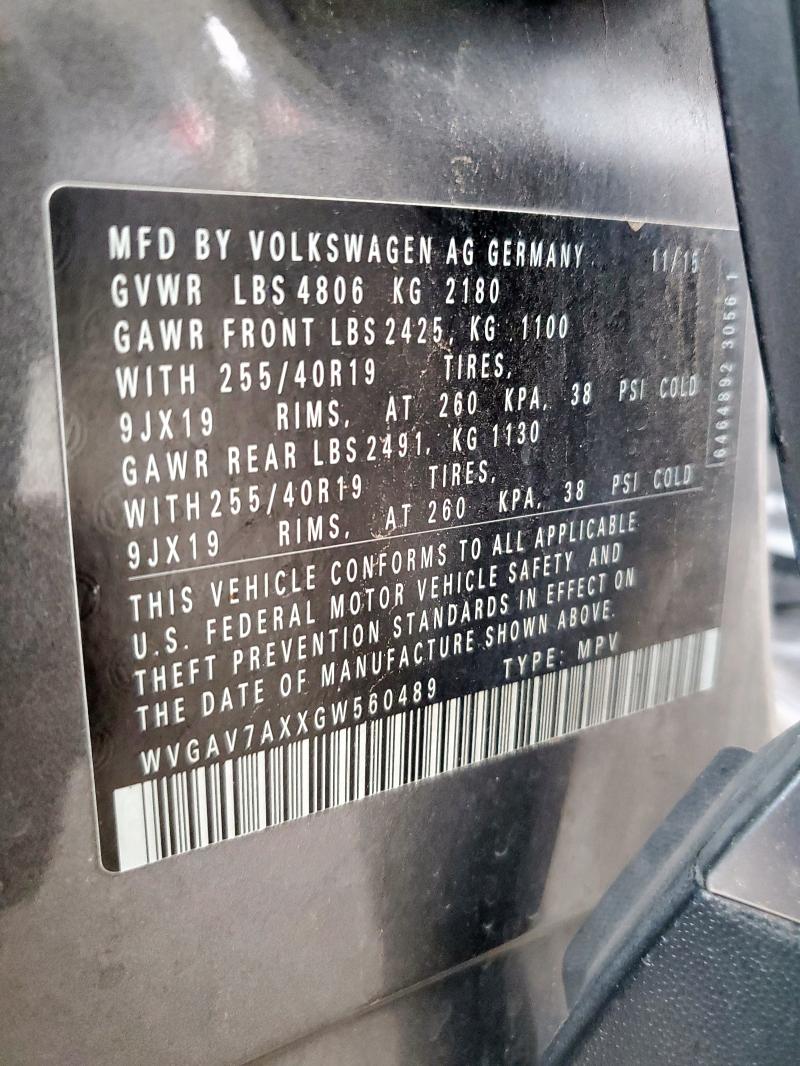 WVGAV7AXXGW560489 - 2016 VOLKSWAGEN TIGUAN S CHARCOAL photo 13