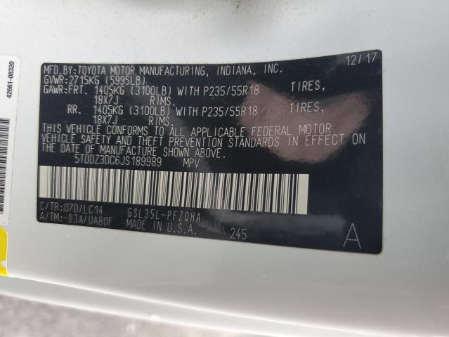 5TDDZ3DC6JS189989 - 2018 TOYOTA SIENNA XLE Biały zdjęcie 14