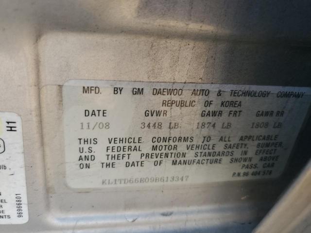 KL1TD66E09B613347 - 2009 CHEVROLET AVEO LS ვერცხლისფერი ფოტო 12