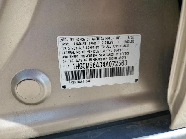 1HGCM56434A072563 - 2004 HONDA ACCORD LX GOLD photo 12