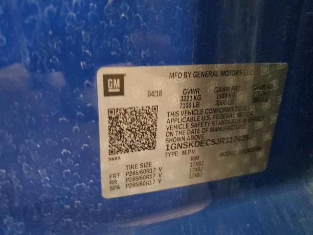 1GNSKDEC5JR317435 - 2018 CHEVROLET TAHOE POLICE 蓝色 照片 14