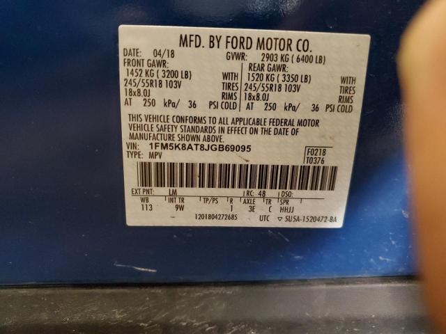 1FM5K8AT8JGB69095 - 2018 FORD EXPLORER POLICE INTERCEPTOR أزرق صورة 13