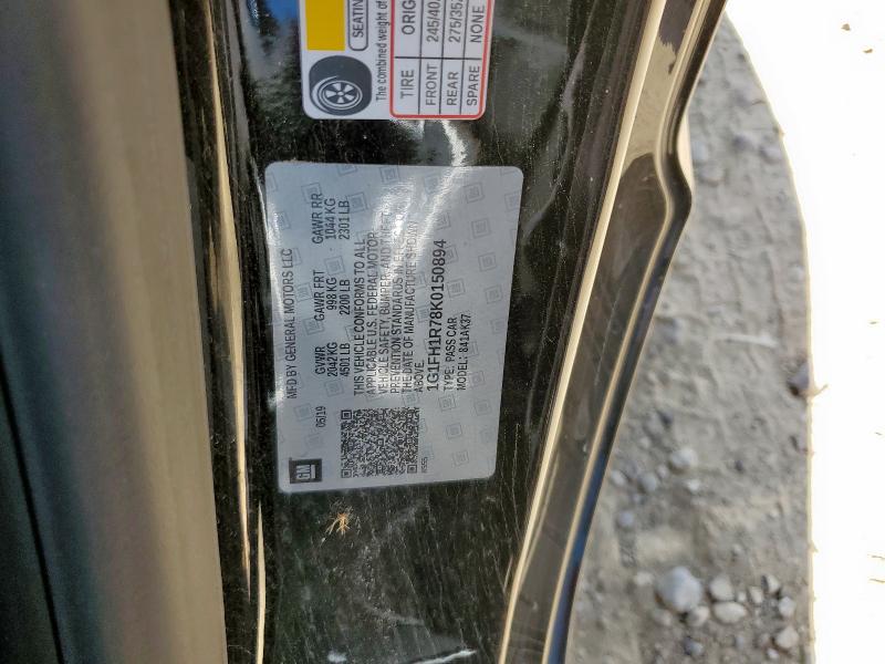 1G1FH1R78K0150894 - 2019 CHEVROLET CAMARO SS BLACK photo 12