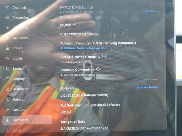 5YJ3E1EB1KF384437 - 2019 TESLA MODEL 3 შავი ფოტო 9