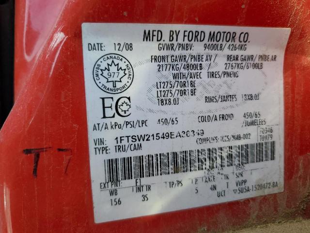 1FTSW21549EA36349 - 2010 FORD F-250 SUPER DUTY RED photo 12