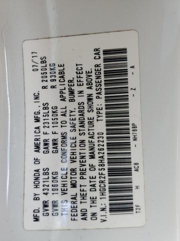 1HGCR2F58HA262230 - 2017 HONDA ACCORD SPORT WHITE photo 12