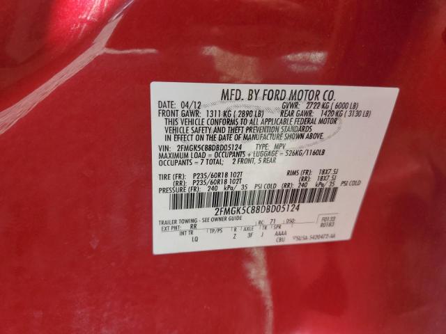 2FMGK5C88DBD05124 - 2013 FORD FLEX SEL RED photo 13