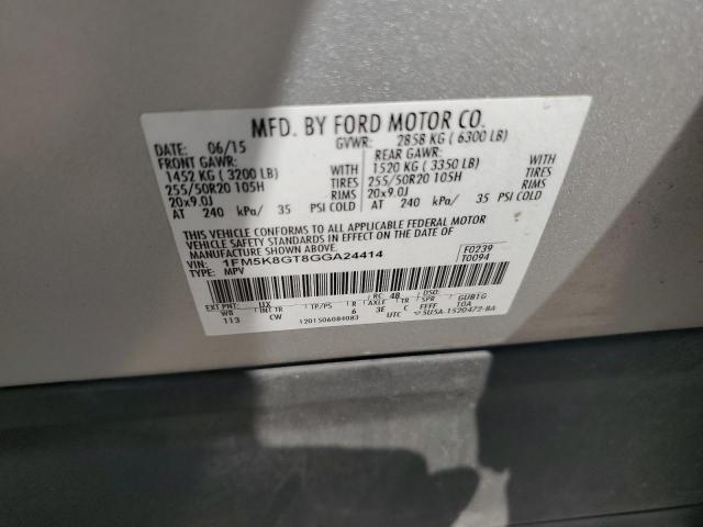 1FM5K8GT8GGA24414 - 2016 FORD EXPLORER SPORT Gümüş foto 12