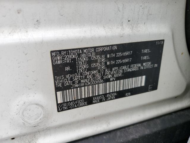 JTMH1RFV3KD006586 - 2019 TOYOTA RAV4 LE WHITE photo 12