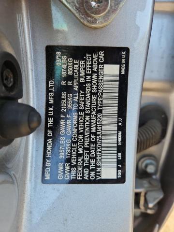 SHHFK7H75JU415220 - 2018 HONDA CIVIC EXL ვერცხლისფერი ფოტო 12
