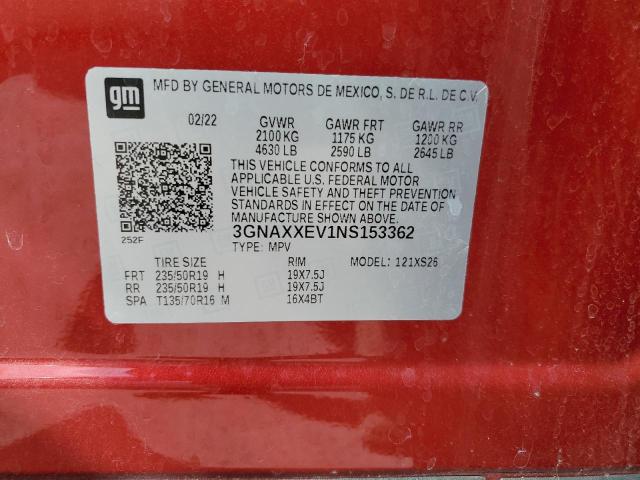 3GNAXXEV1NS153362 - 2022 CHEVROLET EQUINOX PREMIER RED photo 13