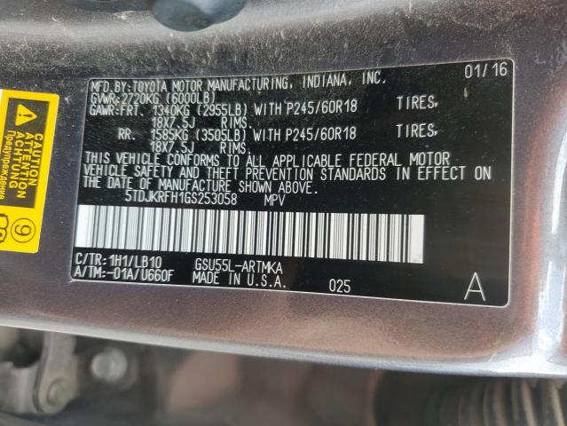 5TDJKRFH1GS253058 - 2016 TOYOTA HIGHLANDER XLE Boz foto 14