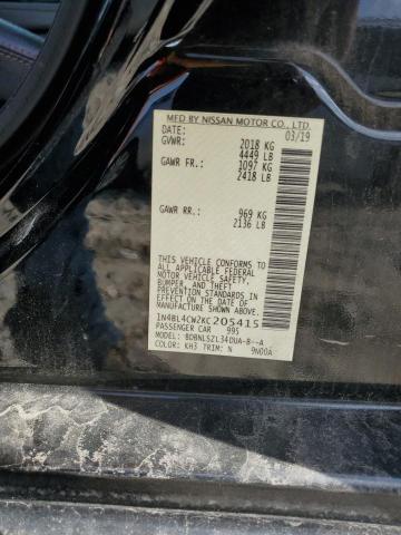 1N4BL4CW2KC205415 - 2019 NISSAN ALTIMA SR BLACK photo 12