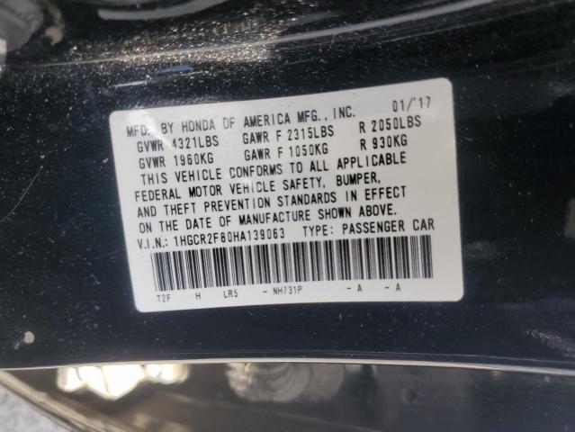 1HGCR2F80HA139063 - 2017 HONDA ACCORD EXL BLACK photo 12