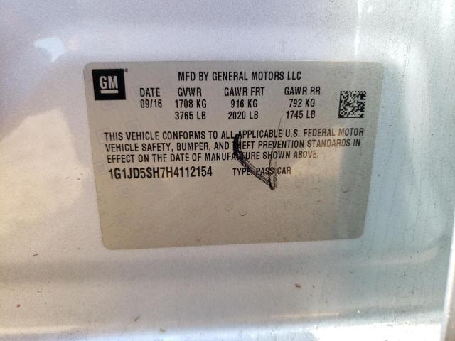 1G1JD5SH7H4112154 - 2017 CHEVROLET SONIC LT 银色 照片 12